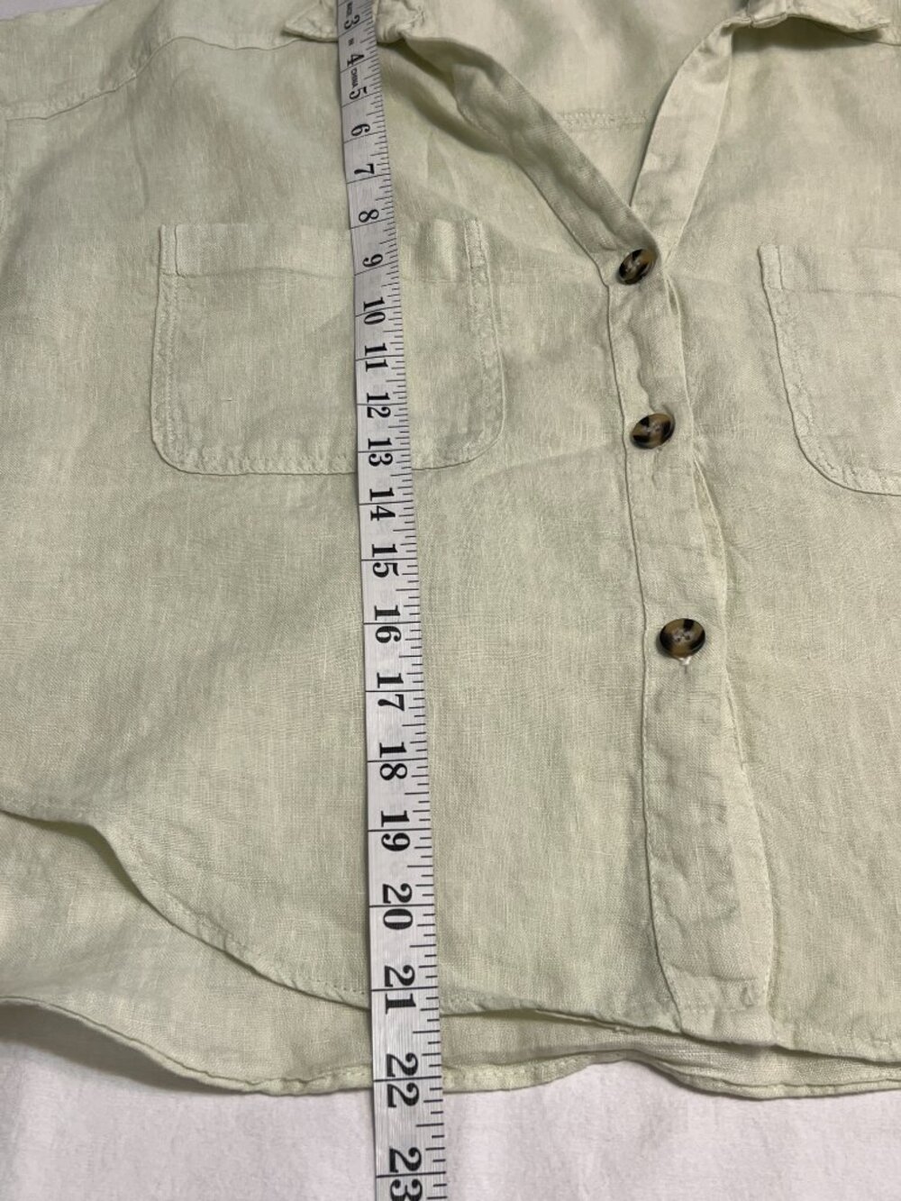 Zara Womens Linen Button Up Shirt Size L Green Cropped Short Sleeve Casual Top - Picture 7 of 7